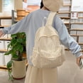 thumbnail image 4 of Cute Aesthetic School Backpack, Striped Pattern Backpack with Drawstring Side Pockets, School Backpack for Outdoor Shopping Travel, Khaki, 4 of 10