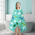thumbnail image 6 of LightBlue Cartoon Dinosaurs Trees Clouds Pattern Hooded Bath Towel，60"x35" for Ages 3 To 12 Kids, Quick Dry Lightweight Soft Microfiber Hood Beach Towel Cover Up for Kids, 6 of 7