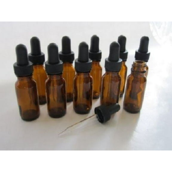 1/2 Oz Amber Glass Bottle with Glass Eye Dropper - Pack of 10