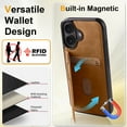 thumbnail image 5 of Allytechgroup for iPhone 16e Case with Credit Card Slots Holder/ Kickstand/ RFID Blocking Premium PU Leather Magnetic Wallet Cover Soft TPU Bumper Shockproof Flip Stand Protective Phone Shell, Brown, 5 of 15