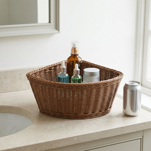 Supvox Handwoven Triangular Corner Basket for Bathroom and Kitchen Storage, Woven Organizer for Home Use