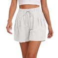 thumbnail image 2 of Women Linen Shorts Wide Leg High Waist Loose Elastic Drawstring Casual Dressy 2026 Summer for Beach Vacation Daily Lightweight Shorts White S, 2 of 6