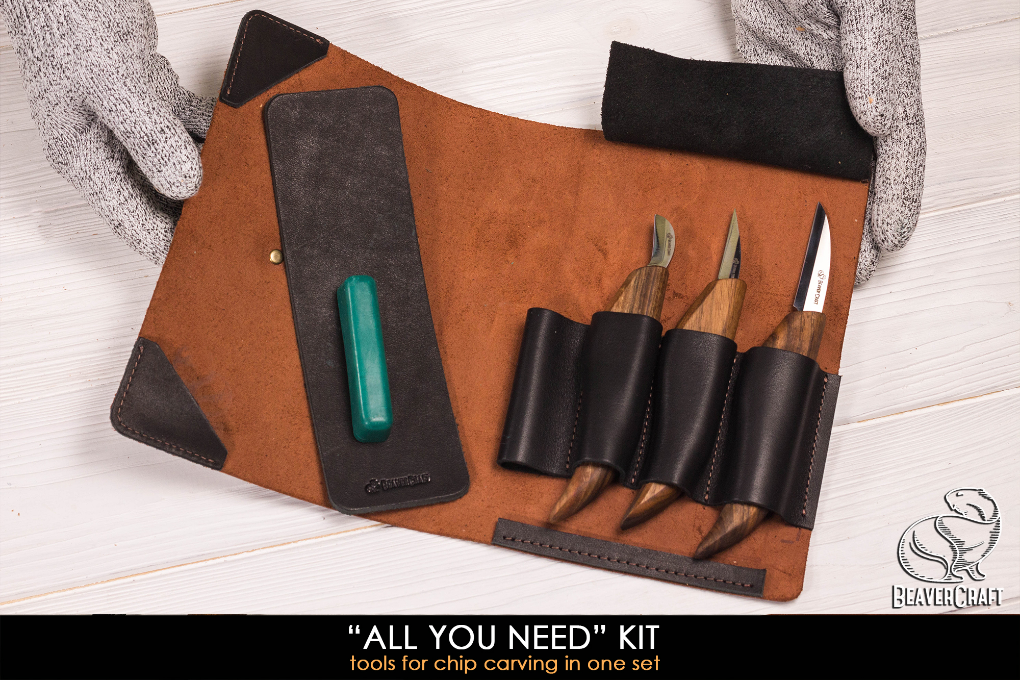 BeaverCraft Deluxe S15X Wood Carving Whittling Knives Set with Leather Case - Whittling Kit Premium Wood Carving Tools with Leather Strop and Polishi