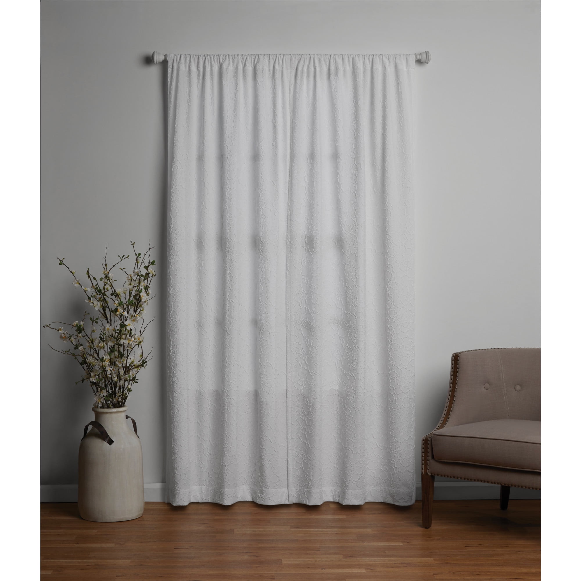 Mainstays Floral Microsculpt Indoor Curtain Panel Pairs, Pole Top White, Polyester, 37"W x 84"L, Adult
