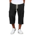 thumbnail image 3 of Nestiefly Long Cargo Shorts for Men Below Knee Waffle Drawstring Capris Pants Elastic Waist Lightweight Summer Resort Wear Black XL, 3 of 8