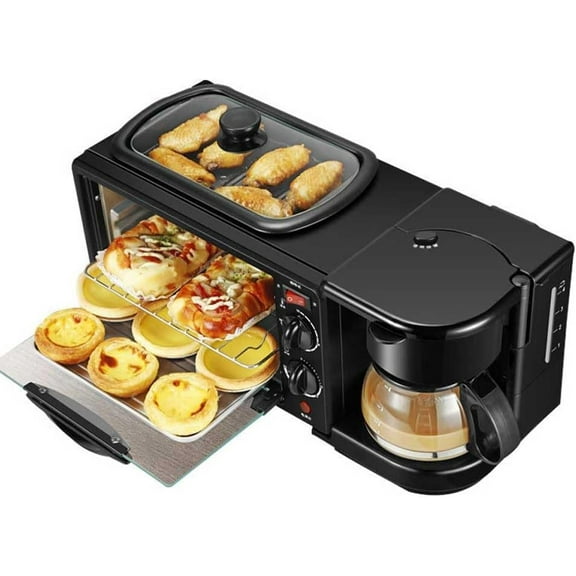 3-in-1 Breakfast Station, Includes Coffee Maker, Non-Stick Griddle, and 4-Slice Toaster Oven, Versatile Breakfast Maker for Apartments Kitchenettes