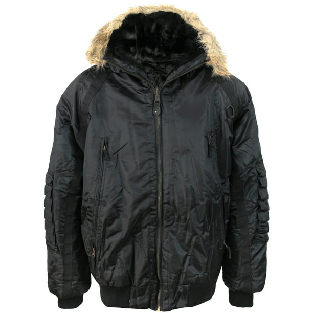 Mens Faux Fur Reversible Hooded Jacket, Reversible Faux Fur Hooded Coat In Black
