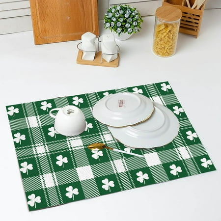 

St. Patricks s Day Placemats Scandinavians Irish Plaid Insulated Tablecloths