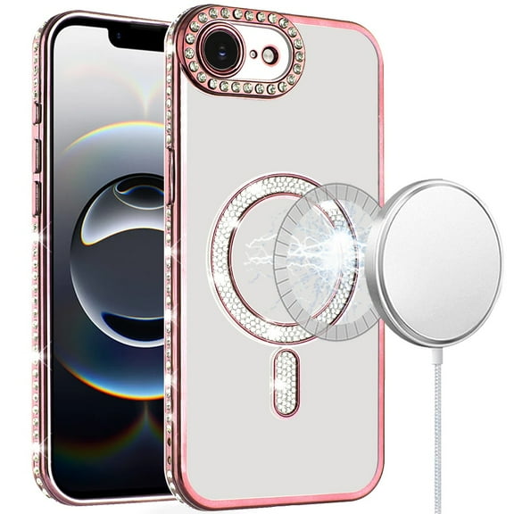 For iPhone 17E / 16E / SE4 Diamond Magnetic Circle Thick TPU with Camera Protection - Rose Gold