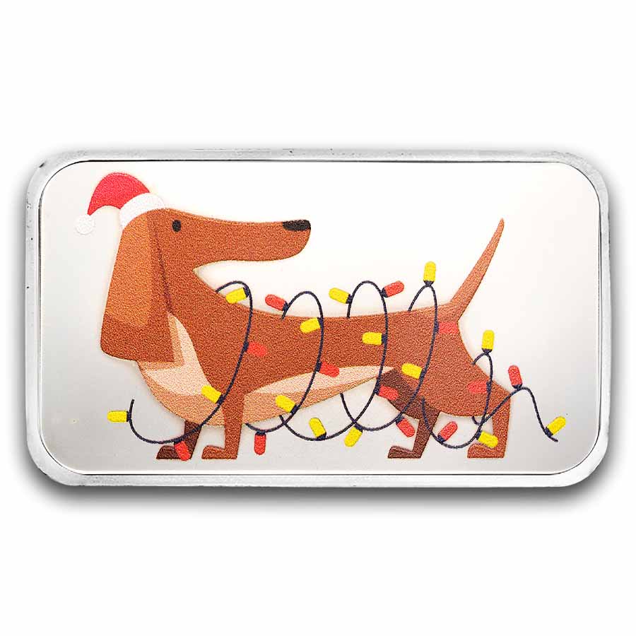 1 oz Silver Colorized Bar - Here Comes Santa Paws