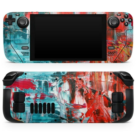 

Design Skinz - Compatible with Steam Deck - Skin Decal Protective Scratch-Resistant Removable Vinyl Wrap Cover - Red and Blue Abstract Oil Painting
