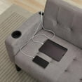 thumbnail image 3 of LAZZO 62" Mid-Century Modern Loveseat Sofa, Faux Leather Tufted Compact Couch with USB Ports & Cupholders, Light Gray, 3 of 8