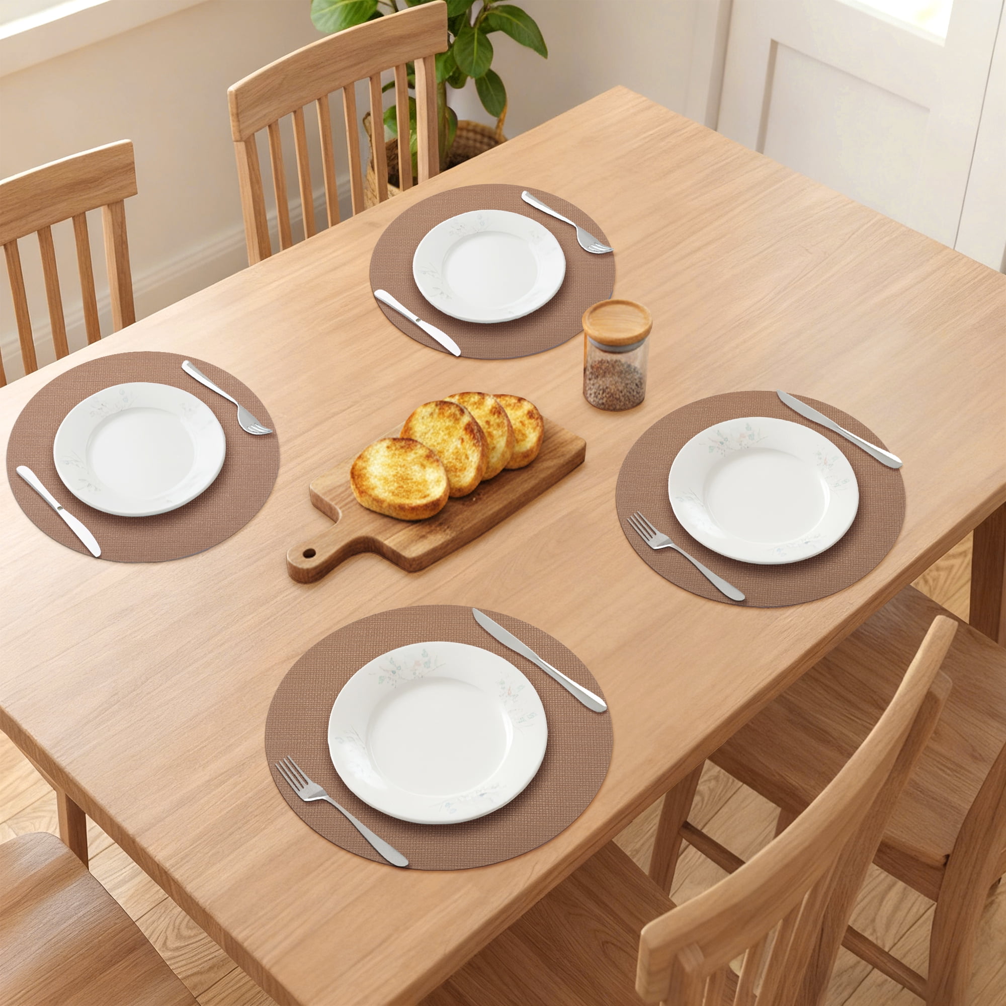 Unique Bargains 6pcs Faux Leather Wipeable Placemats Brown 13"x13"