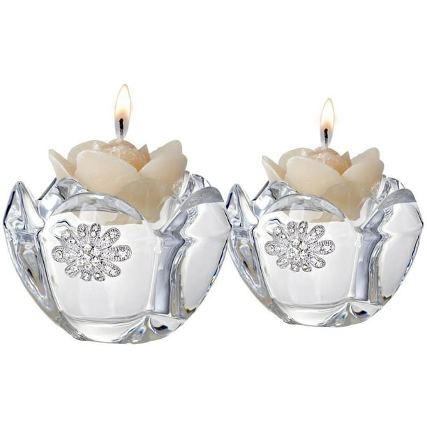 5th Avenue Collection Italian Crystal Candle Holder with Rose Candle, Scented with Swarovski