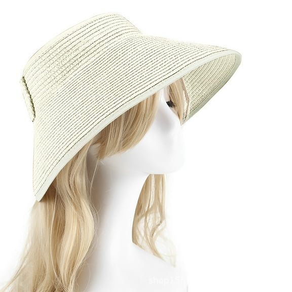 ZQUUVOU Women's Brimmed Visor Sun Hat Straw Braided Foldable Wide Brim Cap Packable Summer Vacation Brathable Beach Hat Green