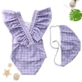 thumbnail image 2 of Staki Girls' One-Piece Swimwear Girls Swimsuit Ruffled Square Neck One Piece Bathing Suit Girls'Swimwear 3T 4T 5T(Purple,5-6 Years), 2 of 7