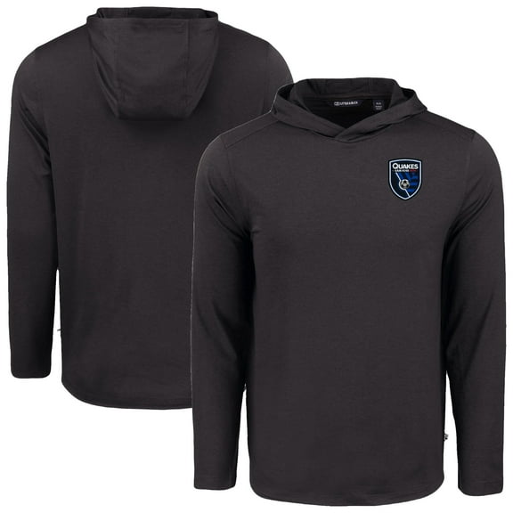 Men's-Cutter & Buck  Black San Jose Earthquakes Coastline Epic Comfort Eco Long Sleeve Recycled Hooded Shirt