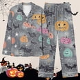 thumbnail image 7 of Feancey Halloween Lounge Sets for Women Cute Ghost Pumpkin Print Pajama 2 Piece Set Holiday Casual Long Sleeve Button Down Shirts and Pants Pjs Two Piece Birthdal Gifts Gray XL, 7 of 7