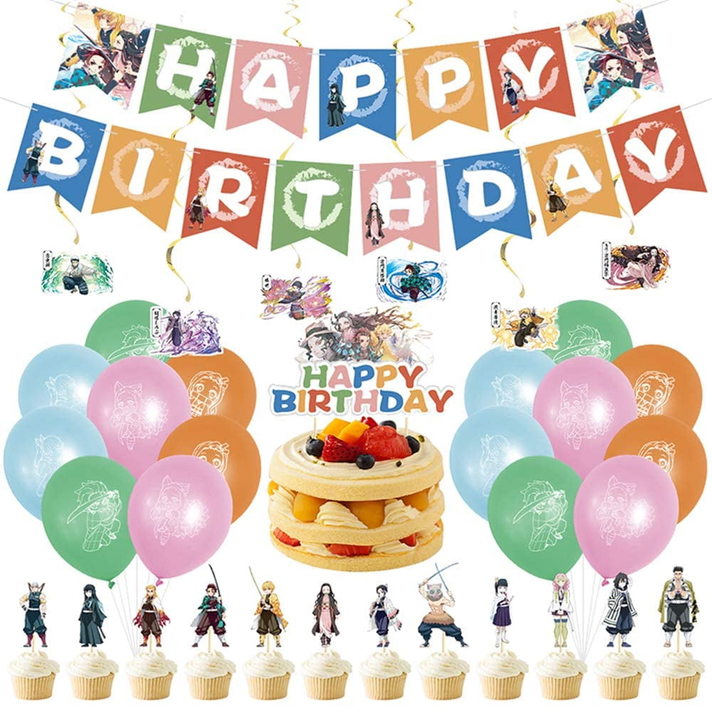 Anime Theme Birthday Party Supplies Set Banner Cake Topper Balloon Anime Character Theme Party Decoration Walmart Com