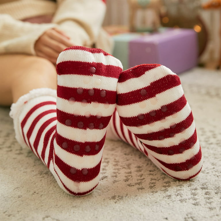 American Trends Fuzzy Socks with Grips for Women Warm House Socks Indoor  Winter Socks Cozy Non Slip Plush Fleece Socks Christmas Socks Red Deer