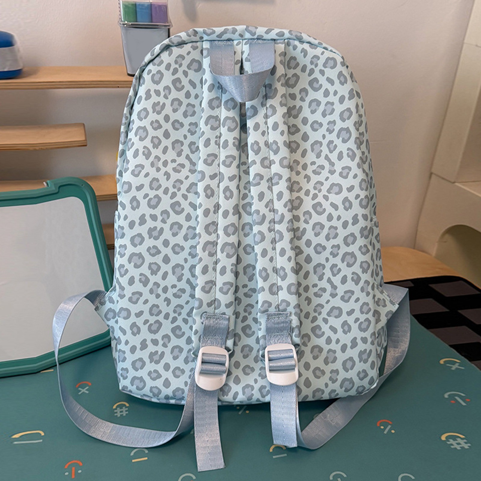 Mochila para niños con estampado de leopardo, casual para estudiantes de secundaria, viaje, azul, talla única 6