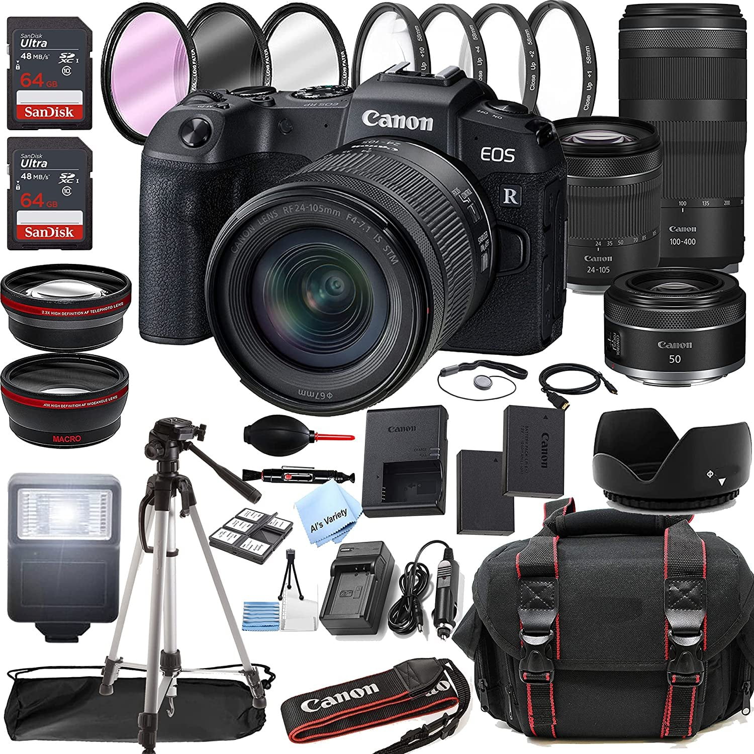 カメラ ビデオカメラ Canon EOS RP Mirrorless Digital Camera with RF 24-105mm f/4-7.1 STM Lens +  RF 100-400mm is USM Lens + 50mm f/1.8 STM Lens + 128GB Memory + Case + 