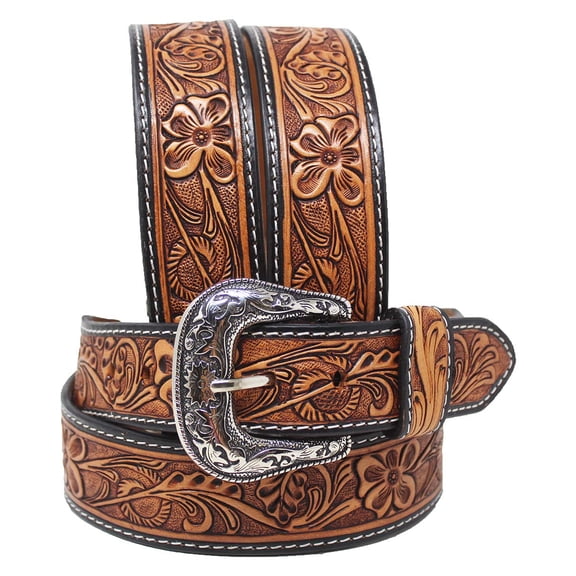 28 Western 1-3/4" Tapered Antique Floral Tooled Full-Grain Leather Belt 26RS17T