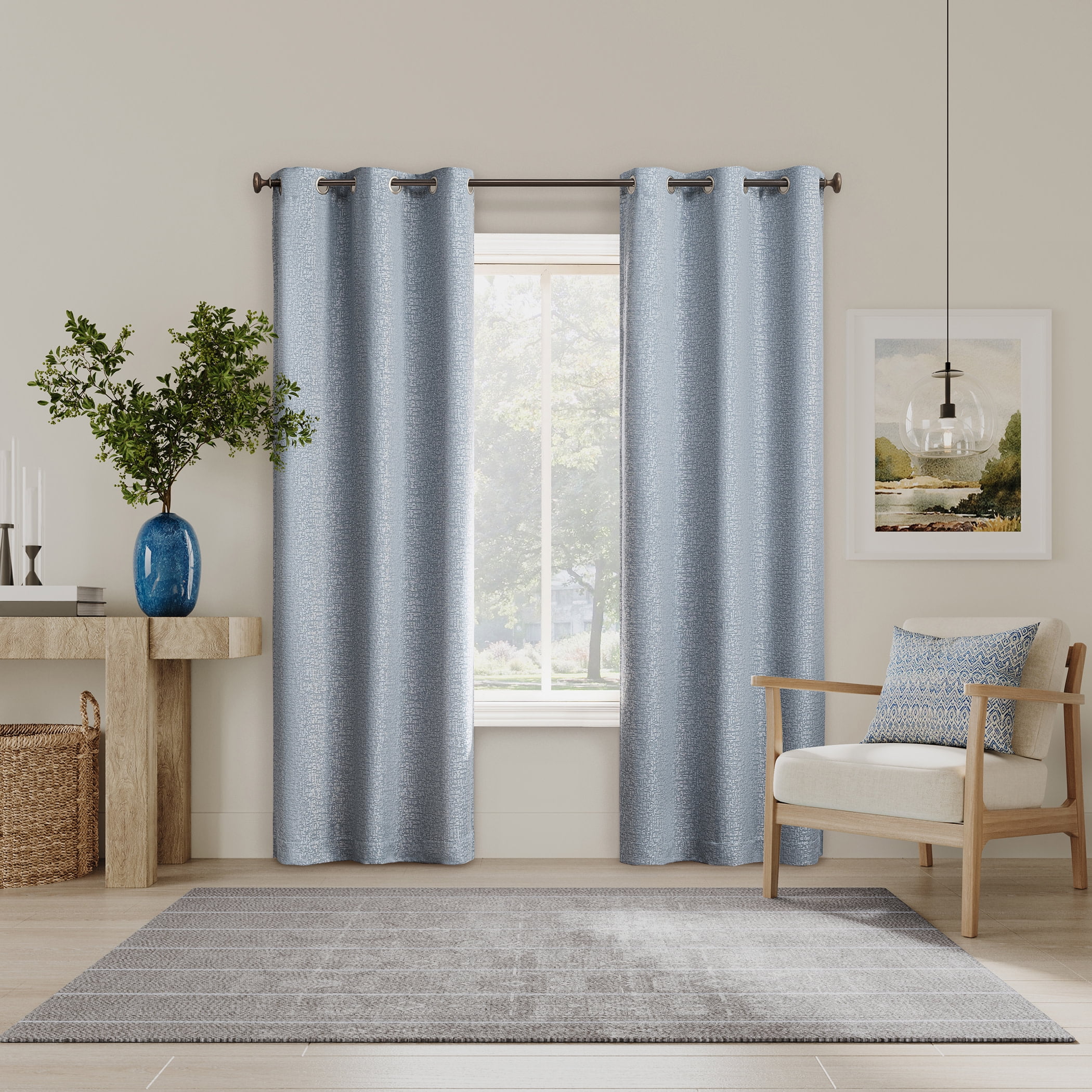 Sun Zero Serenity 2-pack Abstract Magnetic Closure 100% Blackout Grommet Curtain Panel Pair, 36"W x 84"L, Light Blue