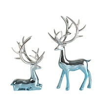 2Pcs Christmas Reindeer Figurines Decorations Resin Sitting  Standing Deer Statues Elk Figurine for Home Table Decor Wine Cabinet (Gradient Blue)