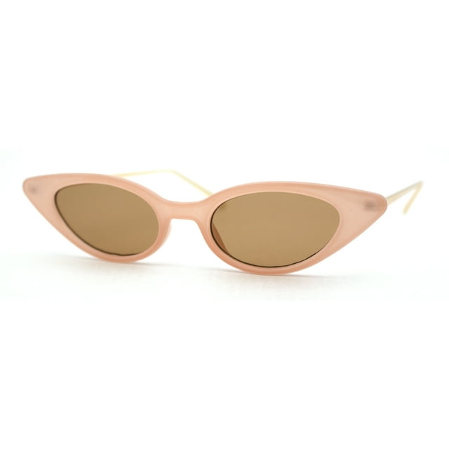 Lunettes de Soleil Rétro pour Femmes avec Bras en Métal Doré Micro Œil de Chat Indie Serrées Rose Marron