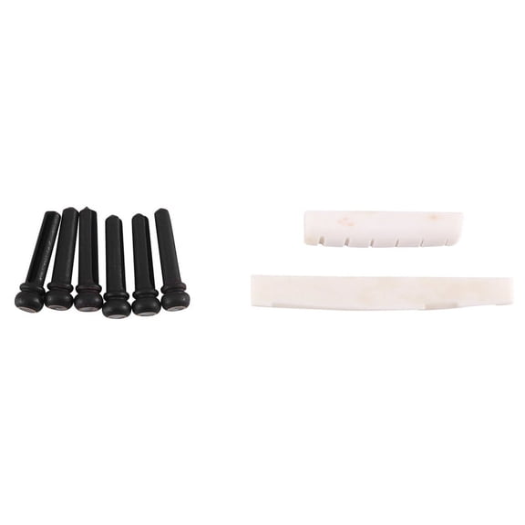 WM25 6 String Acoustic Guitar Bone Bridge Saddle and Nut and 6pcs Ebony Guitar Bridge Pins Wh