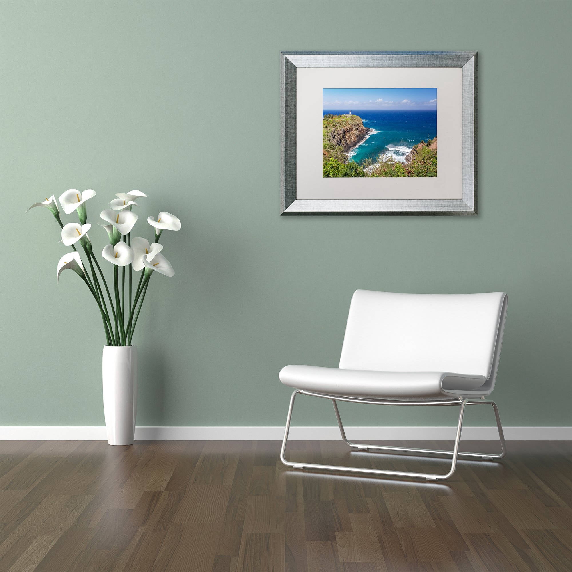 Trademark Fine Art 'Kilauea Lighthouse' Canvas Art by Pierre Leclerc, White Matte, Silver Frame