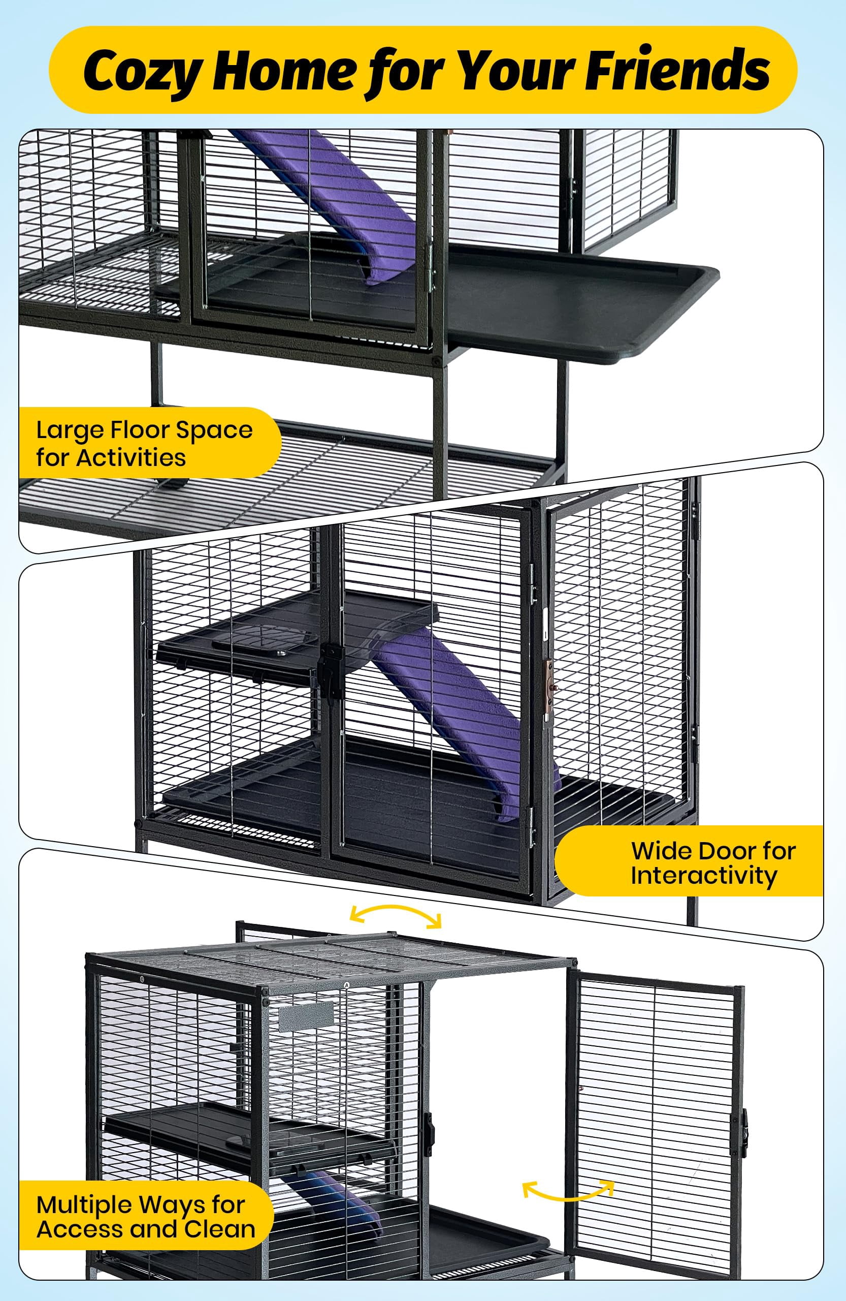 Metal Small Animal Cage,34 ''H Multi-Level Ferret Cage for Small Animals - Large Hamster Cage with Ramp, Extra Storage Stand, RemovableTray for Chinchilla, Rabbit, Guinea Pigs, Hedgehog, Gerbil
