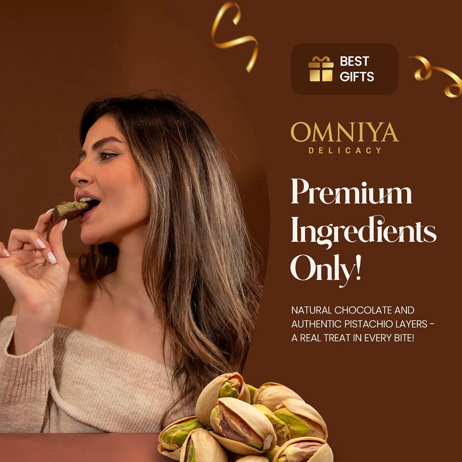 OMNIYA Delicacy Dubai Viral Kunafa Pistachio Milk Chocolate Bar, Crispy, 1 Count, 190g