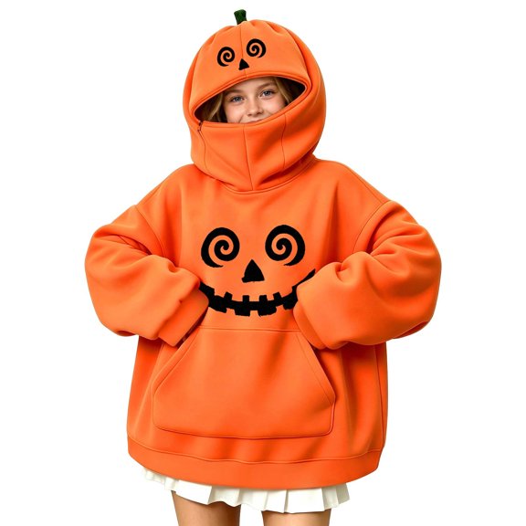 Halloween hoodie for kids, cute pumpkin hoodie for boys and girls, Long Sleeve Pullover Hooded Top with Front Pocket, Halloween out for kids