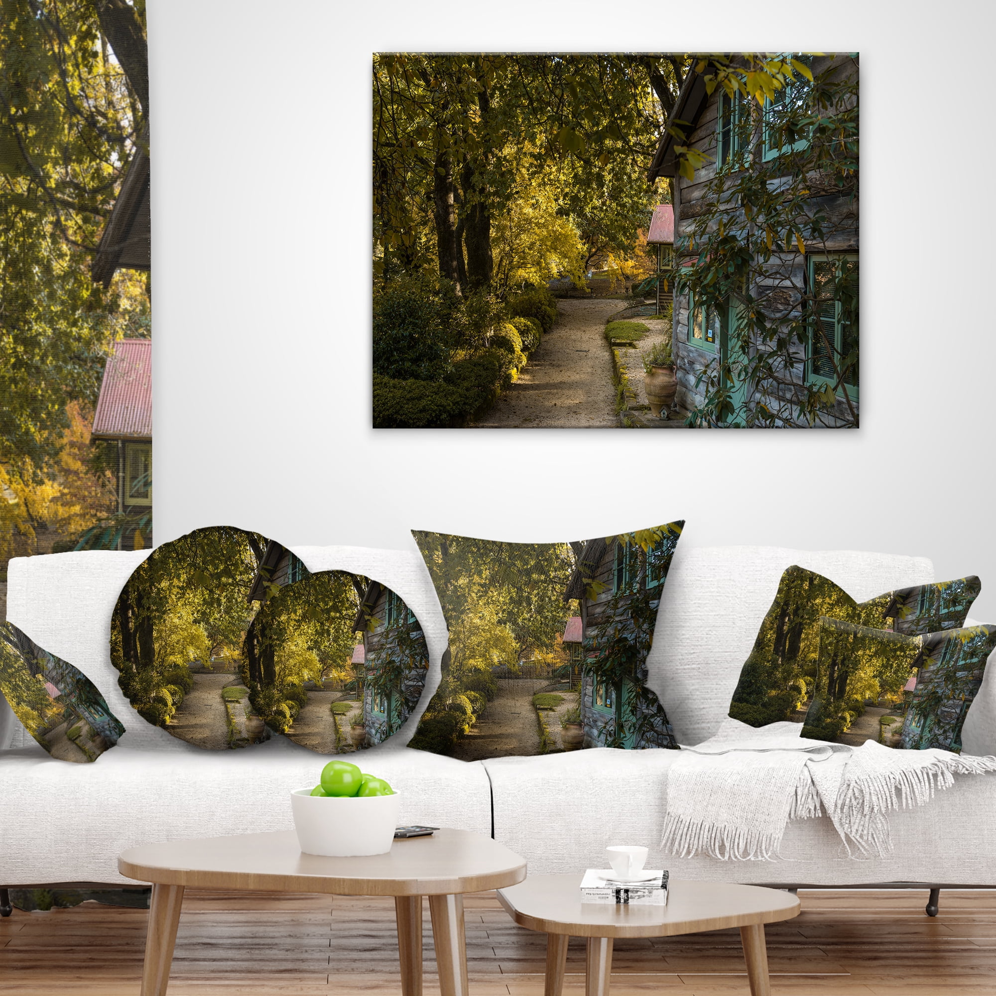 Designart Pathway in the Green Garden - Landscape Printed Throw Pillow - 16x16