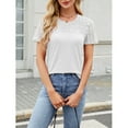 thumbnail image 3 of jinghuiyue Women’s Short Sleeve Shirts Dressy Lace Smocked Summer Tops Trendy Casual T shirts Cute Work Blouses M, 3 of 7