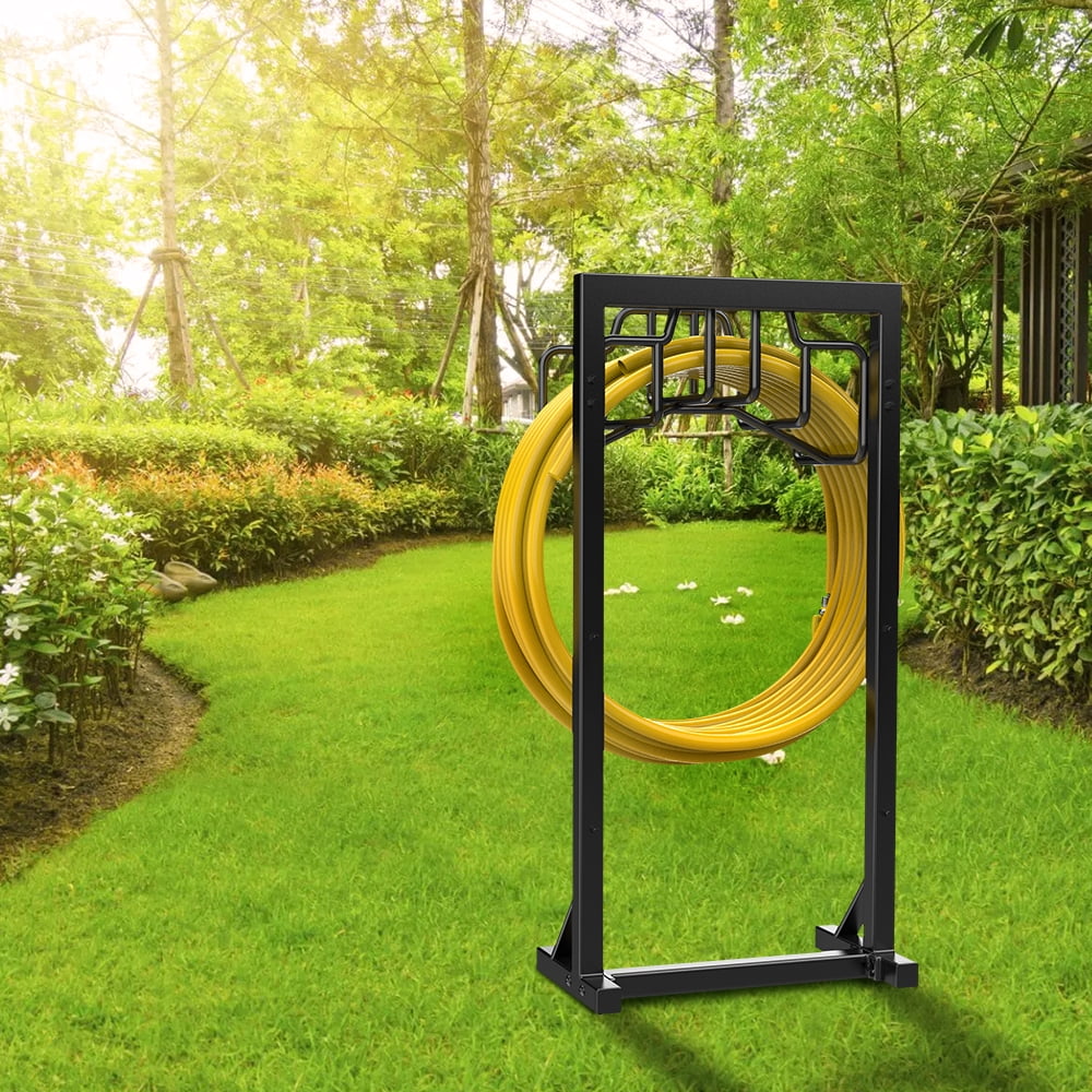 Garden Hose Reel Holder – Detachable Heavy Duty Metal Water Hose Hanger Stand, Free-Standing Organizer, Black