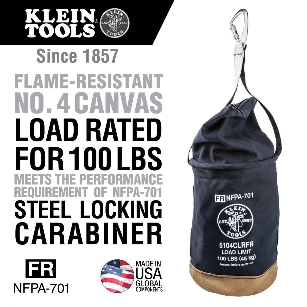 Klein Tools 5104CLRFR 12 in. Flame-Resistant Top Closing Canvas Bucket - Black