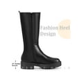thumbnail image 6 of BLISSFUL STEP Women's Boots Mid Calf Chelsea Boots Platform Block Heel Faux Leather Bootss Black 6, 6 of 7
