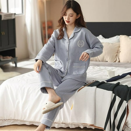 

QWZNDZGR Winter Warm Pajama Sets Cotton Sleepwear Couple Long Button-Down Pyjamas Home Clothes Pijama Women Men Loungewear Plus Size Pjs