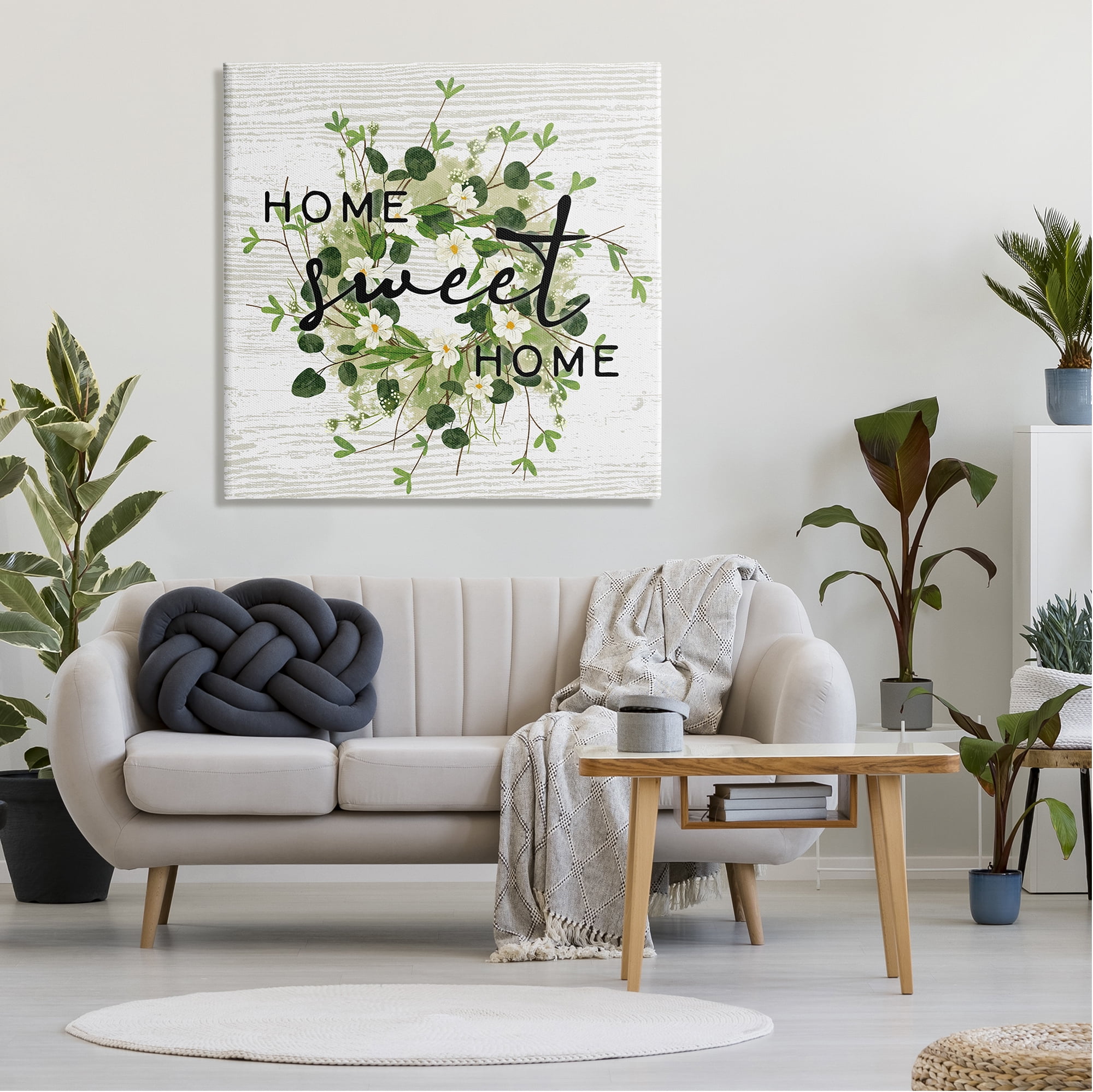 Stupell Industries Sweet Home Rustic Pattern Botanical Blossom Wreath Graphic Art Gallery Wrapped Canvas Print Wall Art, Design by Ziwei Li