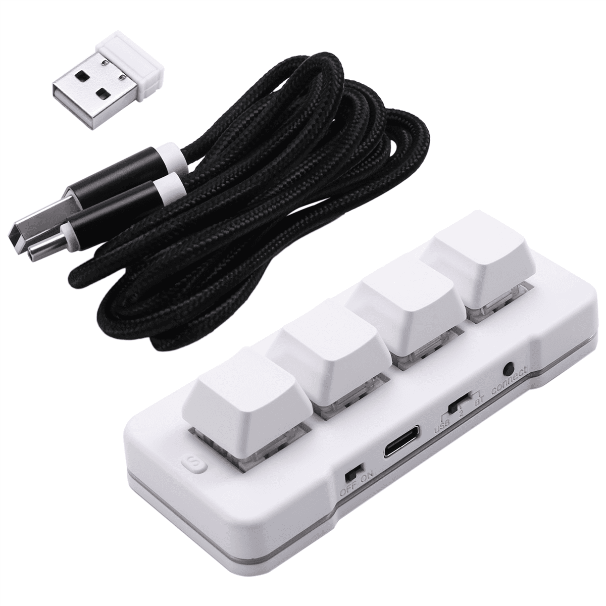 MK424G 4-Key Mini Customized Keyboard with Mechanical Blue Switch 2.4G+Usb Connection for Office Game Multimedia White,1 x Mini keyboard,White