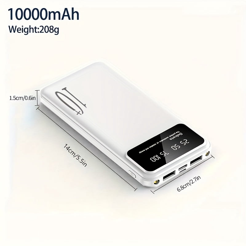 Large capacity 10000mAh/20000mAh power bank, support Micro/Type-C interface, dual input and dual output digital display power bank, dual LED lamp portable mobile power supply, safe and stable polymer