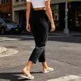 thumbnail image 6 of Costeam Womens Multi Button Pleated Front Linen Capri Pants Dual Side Slip Pockets Non Elastic High Waist Lightweight Wrinkle Resistant Loose Mid Calf Casual Cropped Trousers, 6 of 7