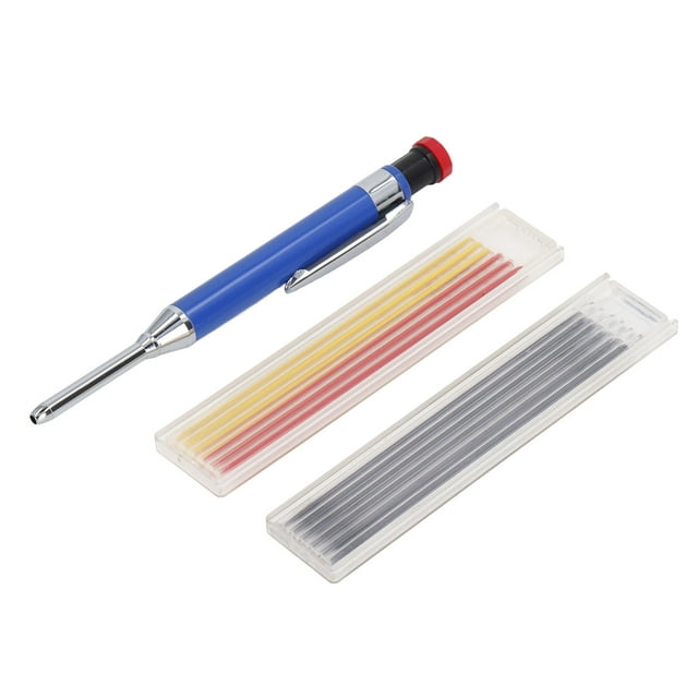 Mechanical Carpenter Pencil Set, Deep Hole Heavy Duty Robust Carpenter Pencil Kit Hard To Break With 12 Refill For Glass For Paper Blue