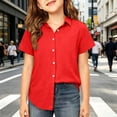 thumbnail image 2 of RMGVDSD Kids Girls Shirts Casual Short Sleeve Button Down Shirt Breathable Comfortable School Uniform Blouse Children's Wear 15-16 Years, 2 of 4