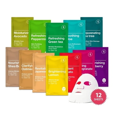 GLAM UP Premium Facial Sheet Mask 12 Combo (Pack of 12) | Clean Face Masks Skincare, Hydrating Face Masks, Moisturizing, Soothing, Beauty Mask For All Skin Type Variety Beauty Mask Set
