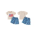 thumbnail image 2 of Cenuakty 3M-5T Toddler Boy Outfit 4th of July Short Sleeve Crew Neck America Flag Embroidery Tops and Popsicle Print Shorts Set, 2 of 9