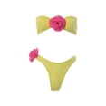 thumbnail image 3 of LIUJUNSHOP Women's 2 Piece Strapless Bikini Sets 3D Floral Scallop Trim Tie Back Low Rise Bathing Suit Textured Swimsuits, 3 of 3